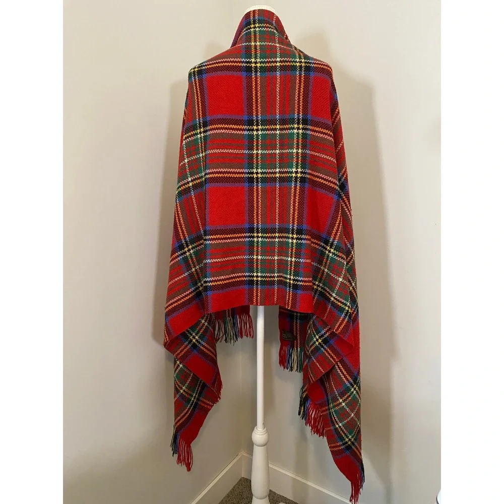 Dunlap Weavers Scarf Red Tartan Plaid Wool Silk Fringed Shawl USA Cabincore